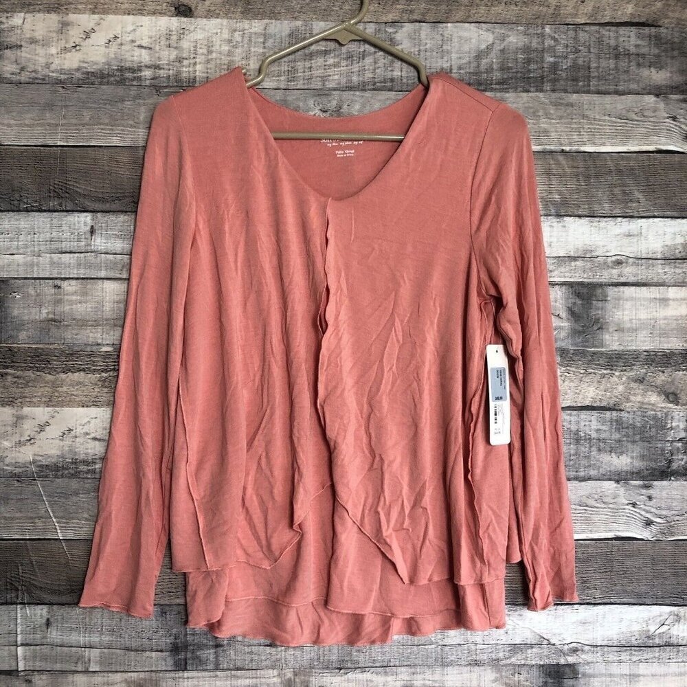 Soft Surroundings PXS Soft Coral Scoop Neck Long Sleeve Lila Layered Tunic NWT